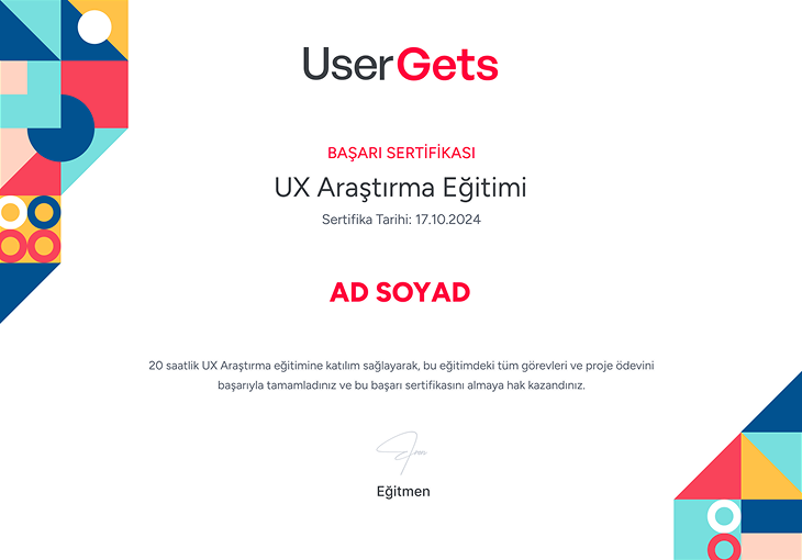 UX Araştırma Başarı Sertifikası