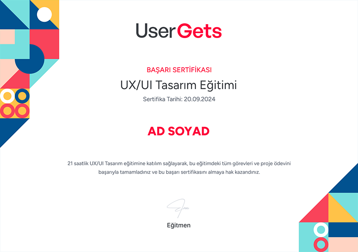 UX/UI Tasarımı Başarı Sertifikası